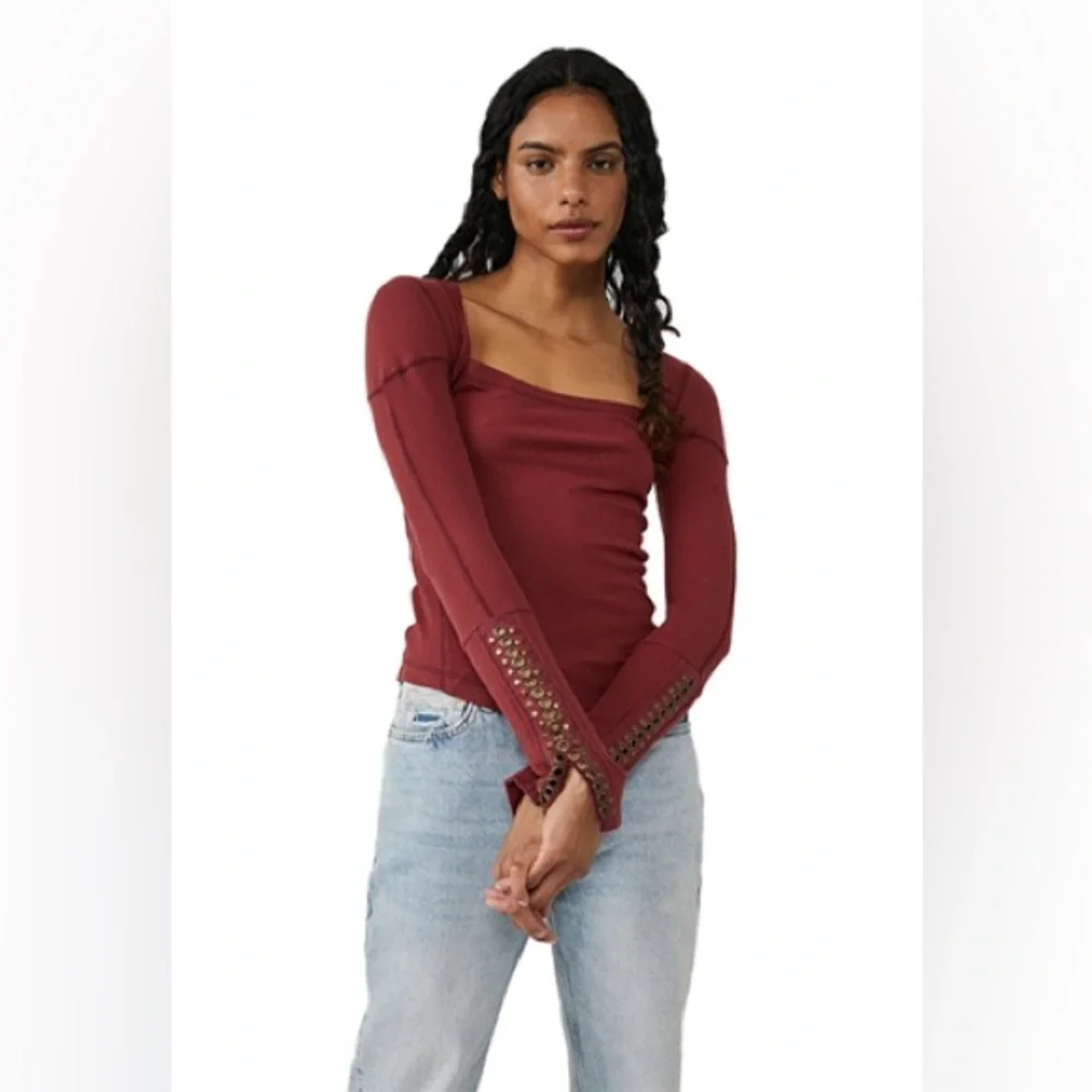 FREE PEOPLE A Little Unruly Top - Size XS - Red Jasper Long Sleeve Boho - NWT
